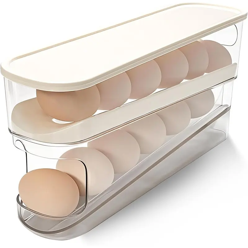 Egg Storage Box for Refrigerator, Food Grade Stackable Fridge Organizer, Food Safe, Freshness Keeper, Inner Door Roll Design, Ideal for Storing Eggs, Refrigerator Accessories