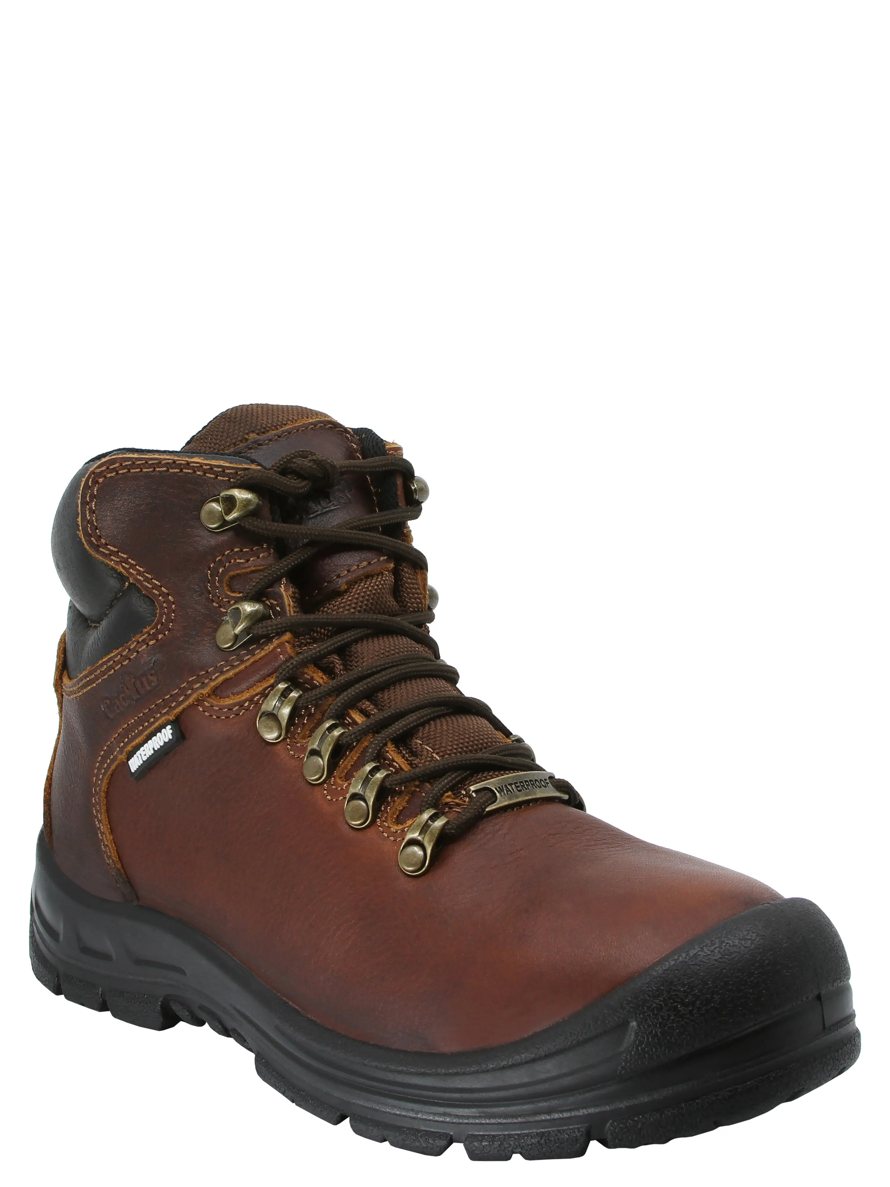 Men's WP606 Dark Brown Waterproof Tumbled Full Grain Leather Mid Boot-Style Walking Shoes - Closed Round Toe, Dual-Density Rubber-Polyurethane Outsole, Removable Insole for Comfort