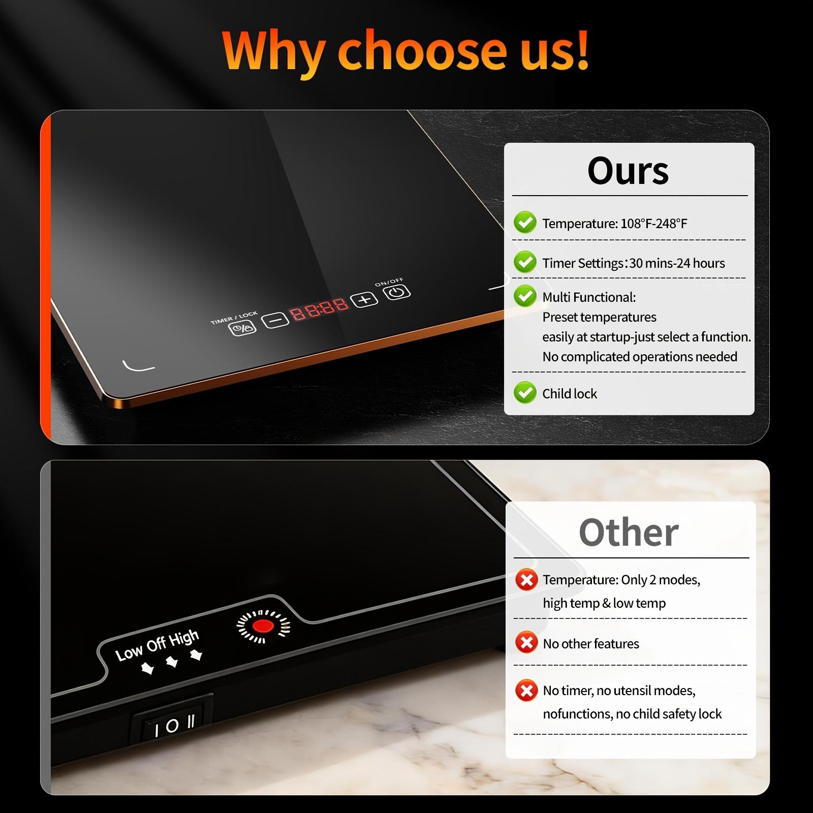 Food Warming Mat, 3/4/5-in-1 Electric Warming Tray,Heating Plate ，Ultra Thin Working Tempered Glass Panel for Keeping Food Hot, Portable Warmer for Parties Holiday Dinners