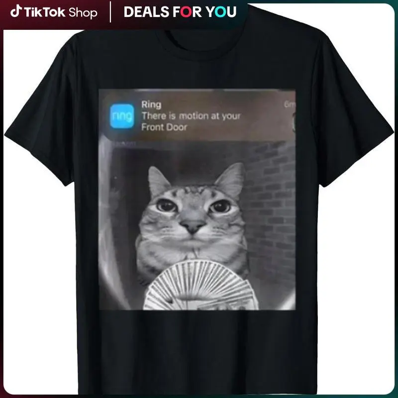 Graphic T-shirt with Cat Meme Print, Unisex Oversized Shortsleeve Tee, Relaxed Fit Streetwear in 100% Cotton Fabric