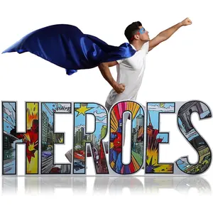 7.7ft Heroes Comic Letter Cardboard Cutout Stand up Life Size  Themed Party Decoration Backdrop Photo Props Stand up for Theme Activities