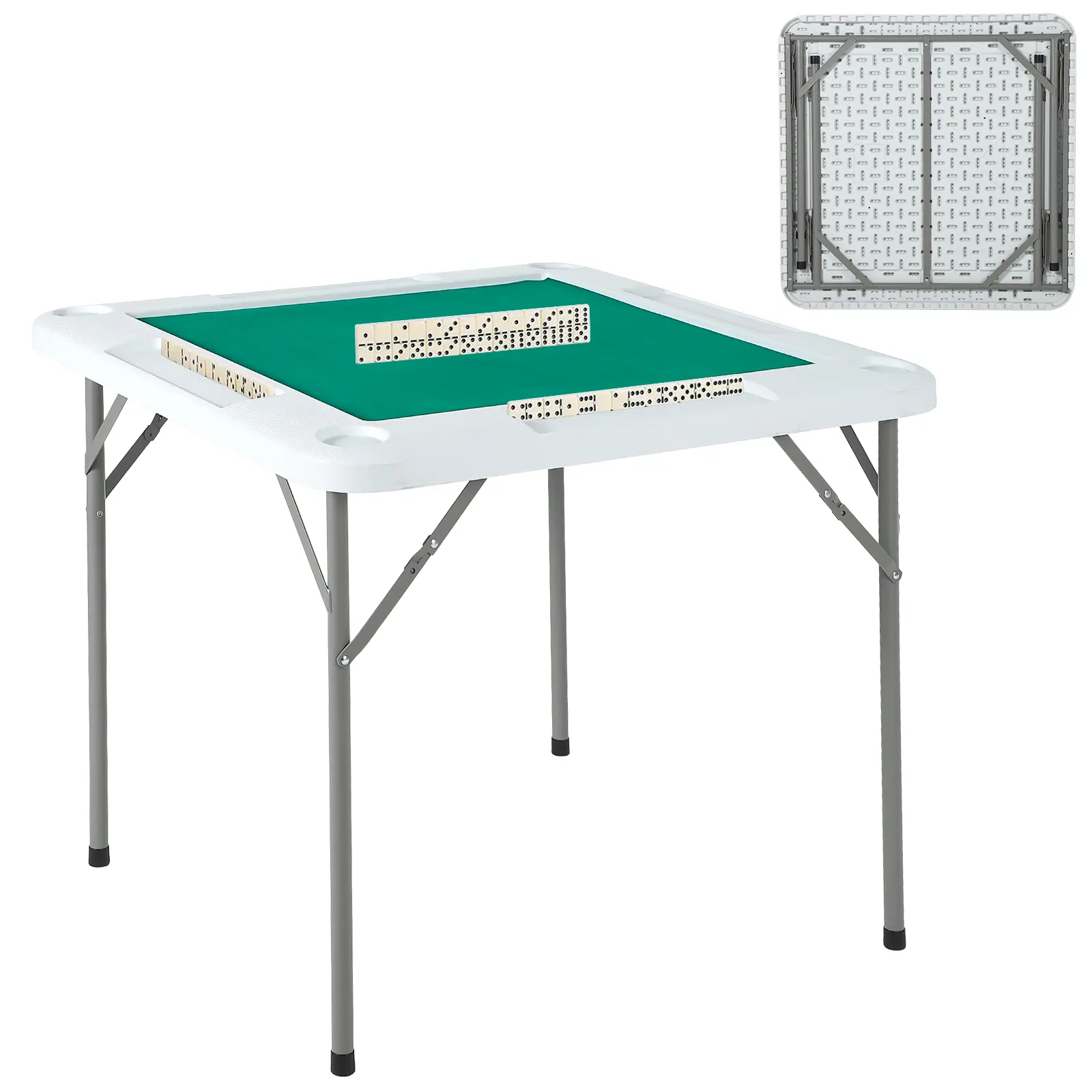 Garvee Folding Mahjong & Poker Table 35.4" Square – 4 Player Card Table – Wear-Resistant Green Felt Top – Cup Holders & Chip Trays – Multi-Game Desk for Dominoes, Texas Holdem, Blackjack, Board Games – Portable for Home Game Room