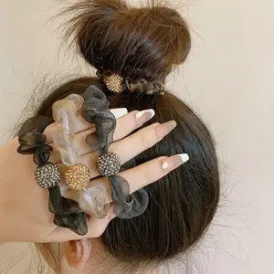 BBEUU 6PCS Elegant Rhinestone Mesh Hair Ties - Chic & Versatile Hair Accessories for Stylish Looks
