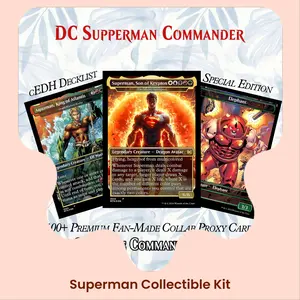 DC Superman Commander Deck – Collector Set 120 Cards, Dice Set, Playmat, Velvet Bag, Leather Box, 100+ Premium Fan-Made Collab Proxy Cards