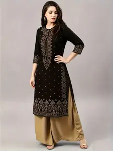 2pcs Modest Printed Tunic Kurta, Traditional Pakistani/indian Style, Embellished, Wrinkle-Resistant, Comfortable, Daily Wear, Kurtha Set