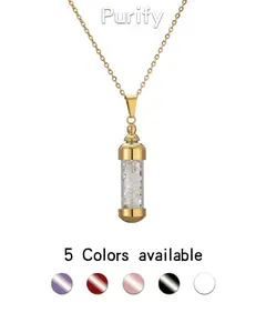 Mother's Day Clear Quartz Perfume Bottle Pendant | Clarity Aromatherapy Diffuser Jewelry Set with Elegant Gift Box & White Dropper for Mom