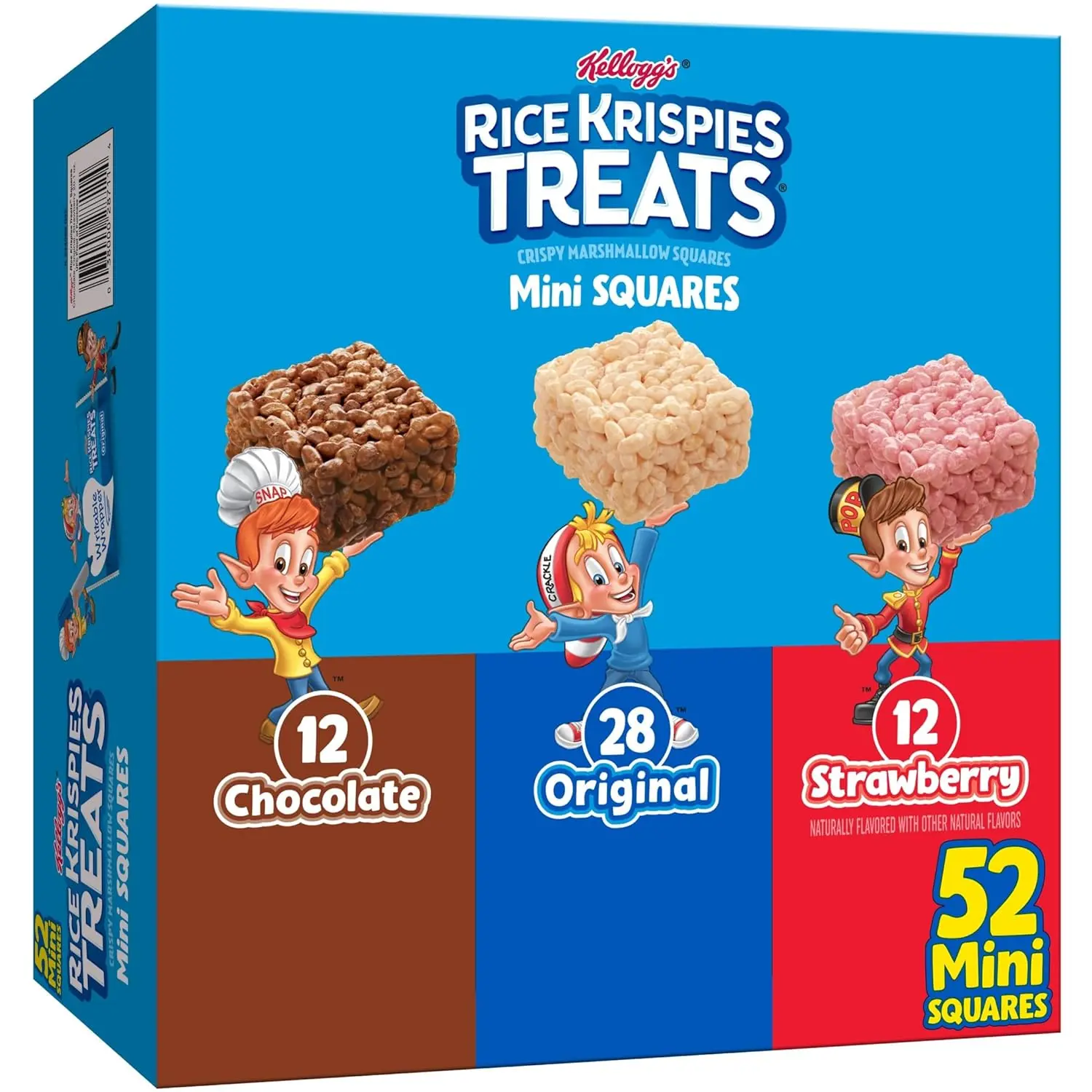 Mini Crispy Marshmallow Squares, Kids Snacks, Cereal Bars, 3-Flavor Variety Pack, 20.1oz Box (52 Bars)