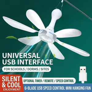 USB Mini Ceiling Fan – 6-Blade Quiet Hanging Fan + 2M Extension CordPortable for Tent, RV, Bedroom, Dorm, Desk, Camping, Travel, White #USBfan