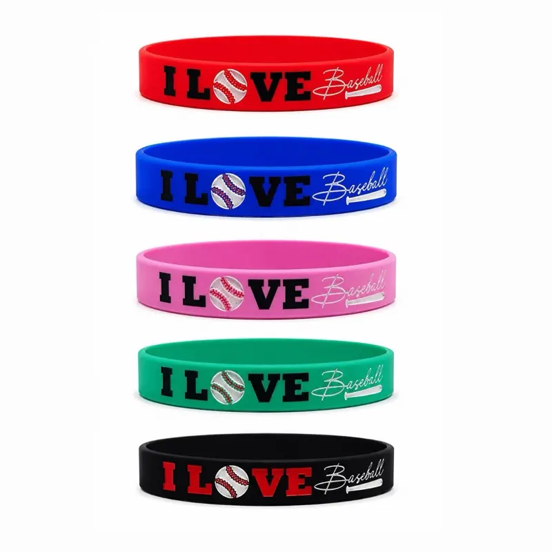 Pulex Motivational I Love Baseball Wristbands for Adults, Unisex Sports Wristbands for Workouts, 190mm x 12mm, Multiple Colors
