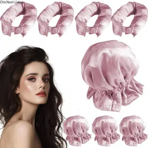 4 set No Heat Overnight Hair Curlers Satin Hair Curlers Heatless Curling Rod Headband for All Hair Types with Hair Caps