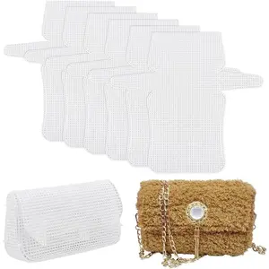 6Pcs DIY Clear Plastic Mesh Canvas Sheets for Crochet Purse Making Embroidery Blank Needlepoint Canvas Craft Acrylic Yarn Crafting Knit Crochet Project, 13.2x13.2 Inch
