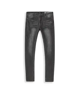 American Popular Dark Grey Men's Rhinestone Jeans, Skinny Fit Stretch Jeans for Men, Stylish Casual Trousers