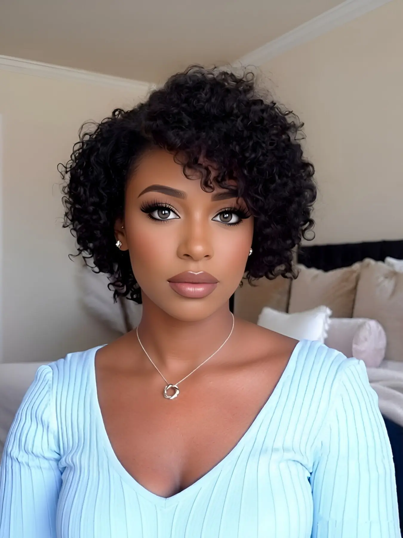 curly wave human hair wig short curly human hair wig daily party use black color for women pixie wig 13X4 frontal lace pixie cut human hair wig Glueless Curly Wig