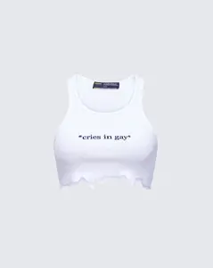 Emery White Graphic Cut Off Tank