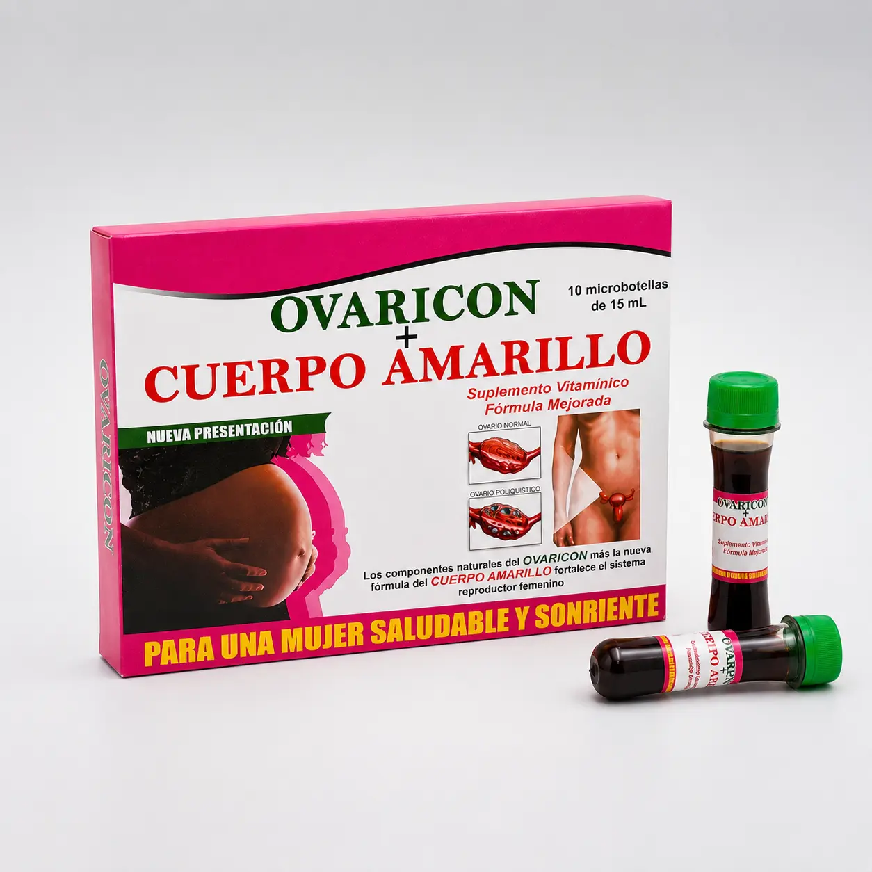 Ovaricon Cuerpo Amarillo Mujer Dietary, supplement - 10 Microdoses of Vitamin B1, B2, B3, 15 ml Single Bottle Vitamin