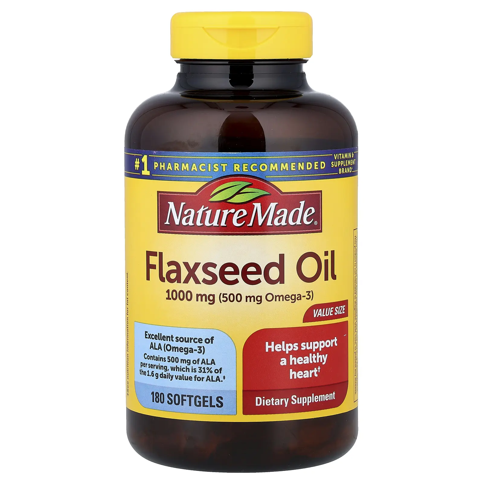 Nature Made Flaxseed Oil, 1,000 mg, 180 Softgels