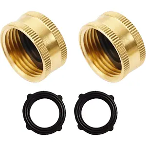 Brass Garden Hose End Caps, 2 count 3/4" Female End Cap, Garden Hose End Caps with 2 Washers