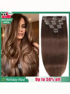 #4 Color Clip in Straight Hair Extensions Real Human Hair #4 Chocolate Brown Hair Extensions Clip Ins 120g 8Pcs Multiple Pieces Human Hair Clip in Extensions Soft Straight Human Hair Extensions