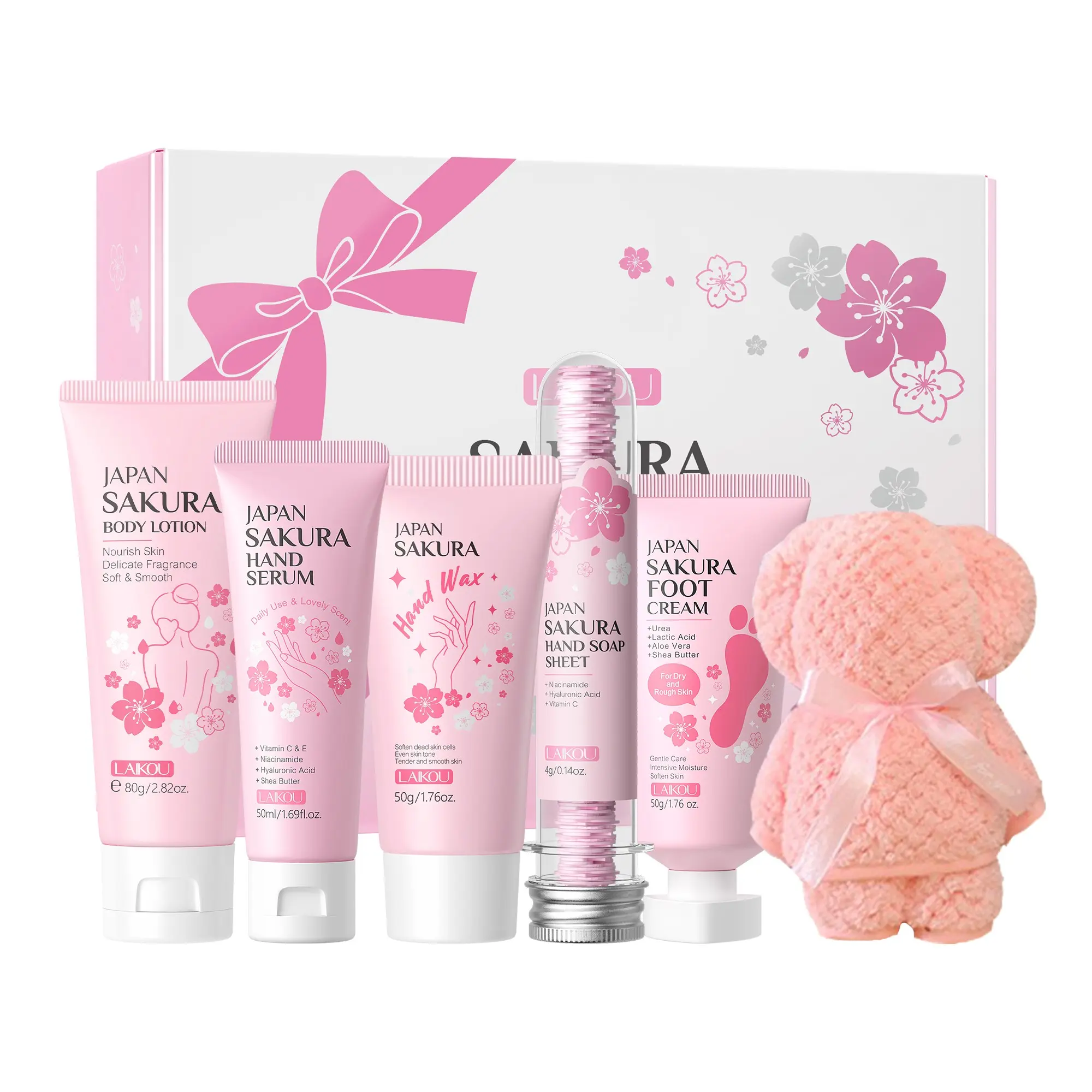 LAIKOU Sakura Full Body Care Kit for Hydrating, Moisturizing, Nourishing & Smoothing Body, Hands & Feet Moisturizer, Body Care Sets, Body Essentials Set, Body Care Pack