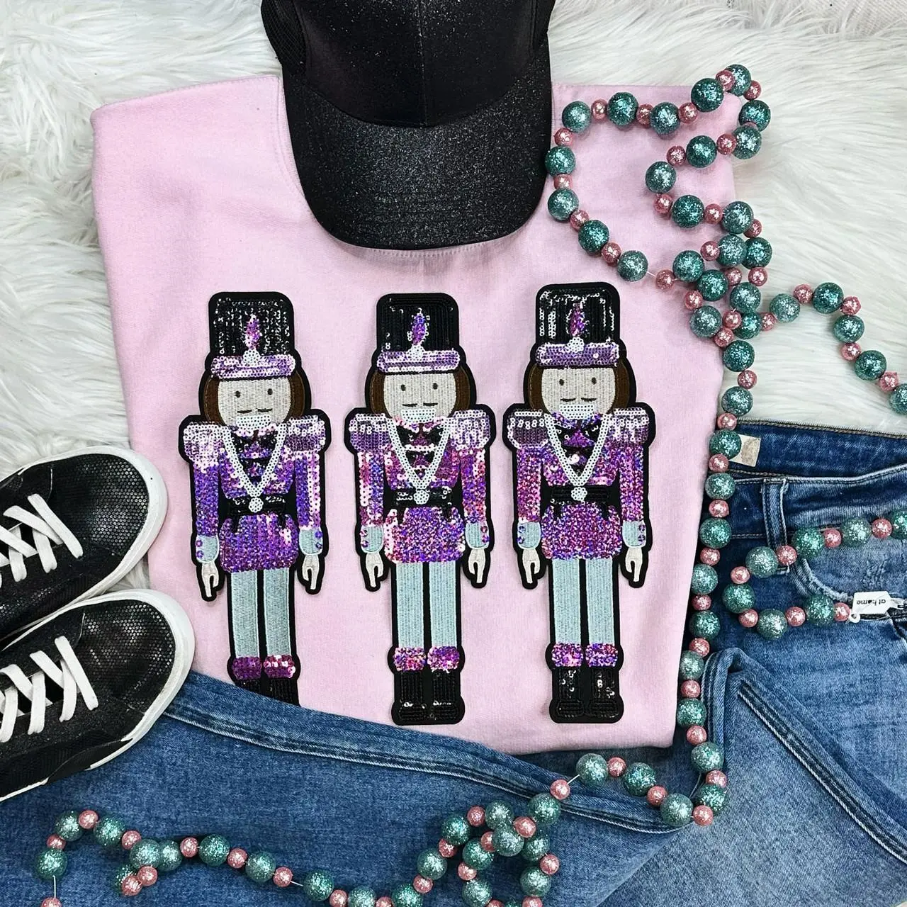 PINK Nutcracker Sequins Embroidered Patch
