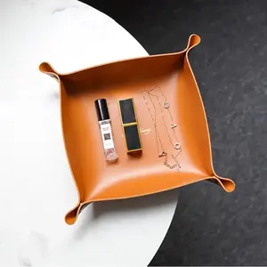 Nordic Style Leather Storage Tray Desktop Organizer For Key Jewelry Cosmetic Storage Box Folding Organizer Makeup Cosmetic Organizer Home Decoration