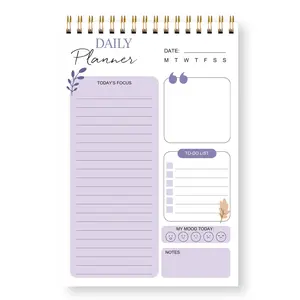 A5 Spiral Daily Planner Notebook, Light Minimalist Design, To-Do List & Mood Tracker, Home Office Study Time Management