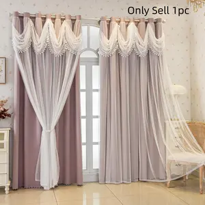 1pc European Style Full Light Blocking French Vintage Double Layer Thick Curtains, Window Curtain, UV Protection Insulation, Suitable for Living Room Bedroom Office Home Decor, Thermal Insulated Curtain