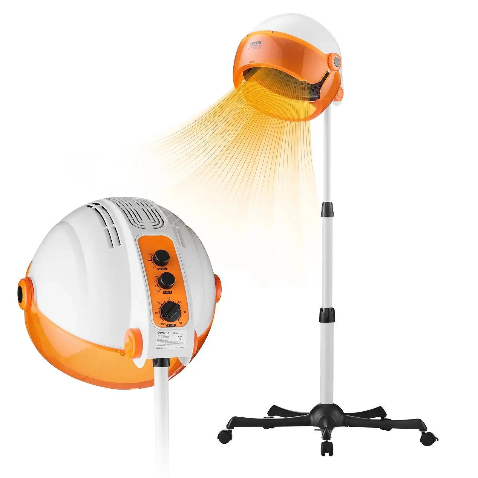 【Summerfinds】VEVOR Professional Hooded Dryer, 1875W High-Power Bonnet Hair Dryer, Sit Under Hair Dryer with Timer, 3 Temp Settings & Wind Speed, Floor Standing Rolling Base with Wheels for Beauty Salon Home Spa