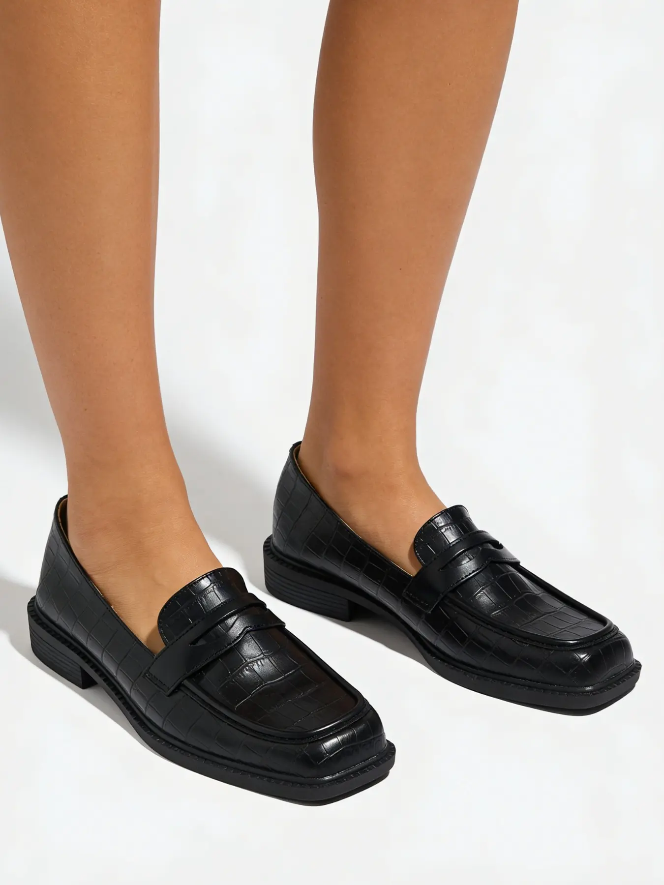 Women's Fashion Fall New Thick Sole Square Toe Soft PU Leather Shoes, Slip-On Comfortable Business Office Shoes Loafers for Work & Casual Wear Slip On Flats Casual Flat Footwear