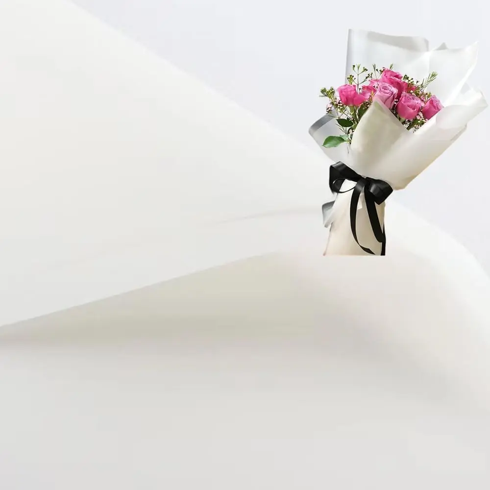 20 count Double Sided Color Flower Wrapping Paper, Valentine's Day Bouquet Wrapping Paper 23x23Inch  for DIY Crafts,  Packaging, Flower Shop Bouquet Packaging (White)