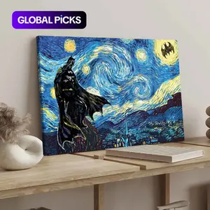Van Gogh's Starry Sky Pattern Canvas Painting with Frame, Modern Art Bat Character Posters, Wall Art Decor for Home Living Room Bedroom Office #GLOBAL PICKS