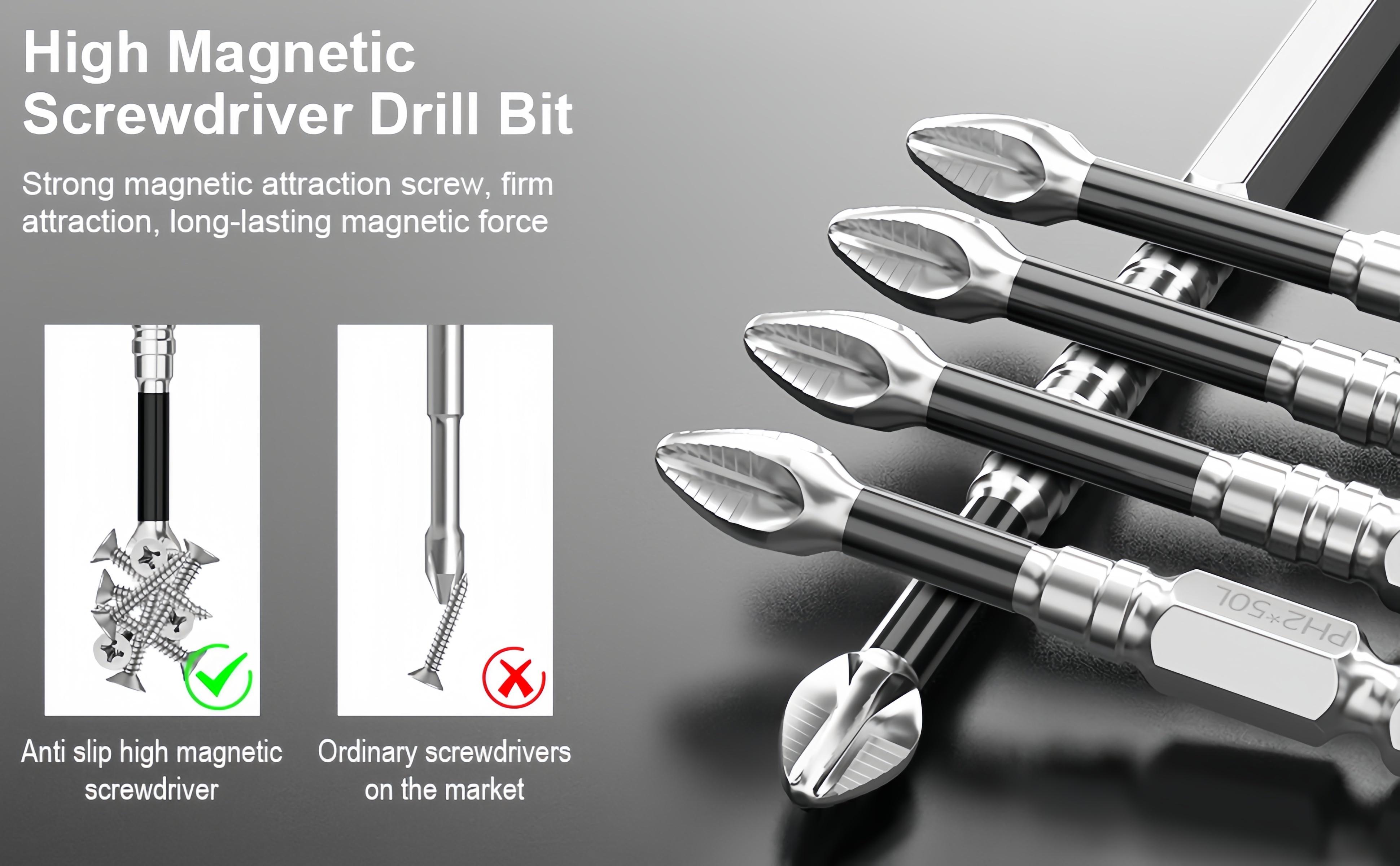K5 Anti Slip Bit,K5 Impact Resistant Non SlipBit,High Magnetic Screwdriver Drill Bit Set,Anti Slip Ph2 Impact Driver Set,Non Slip Screwdriver Bits