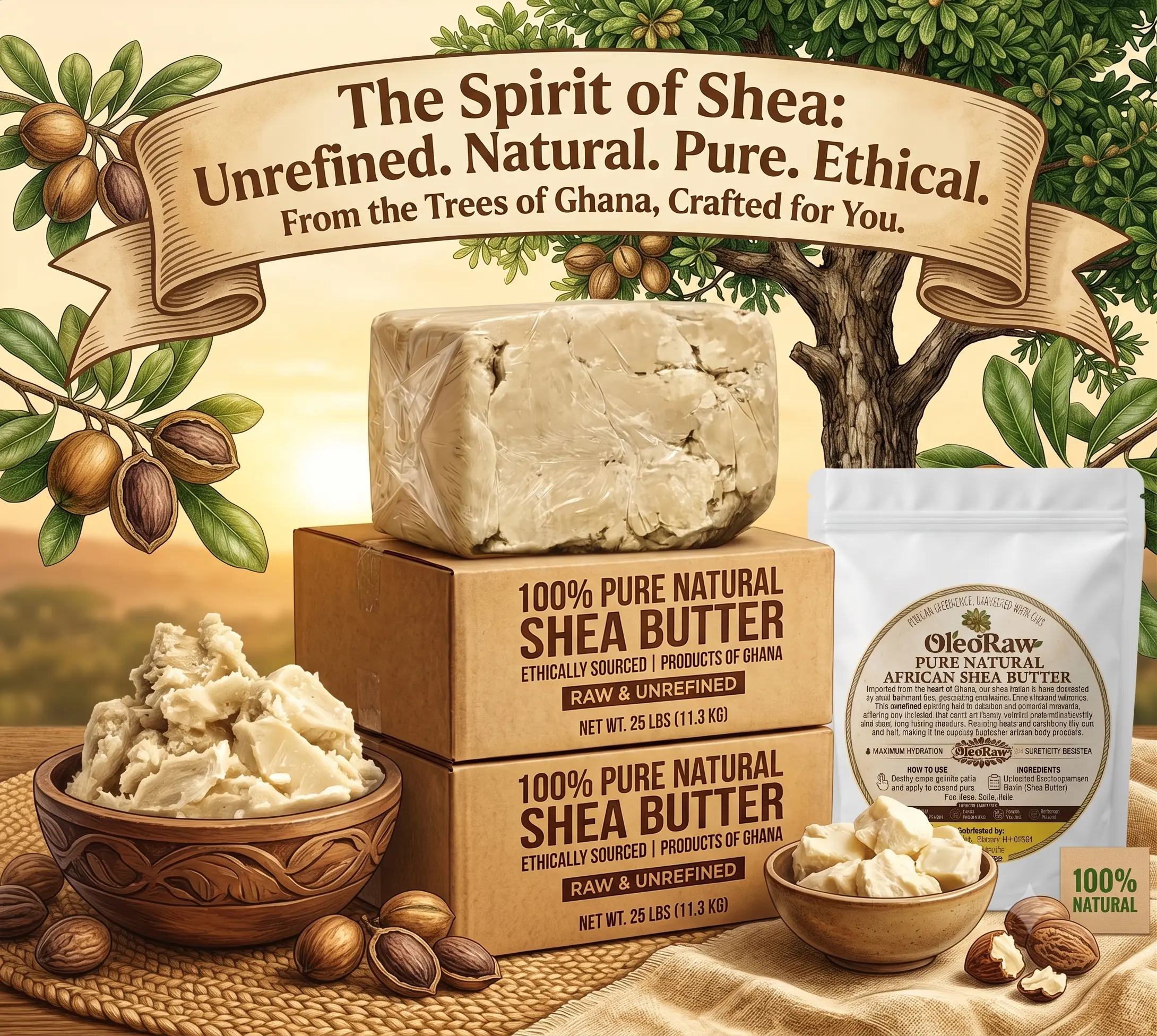 OleoRaw Unrefined Organic Cocoa Butter – 100% Pure Raw Body Moisturizer for Natural Skin Defense