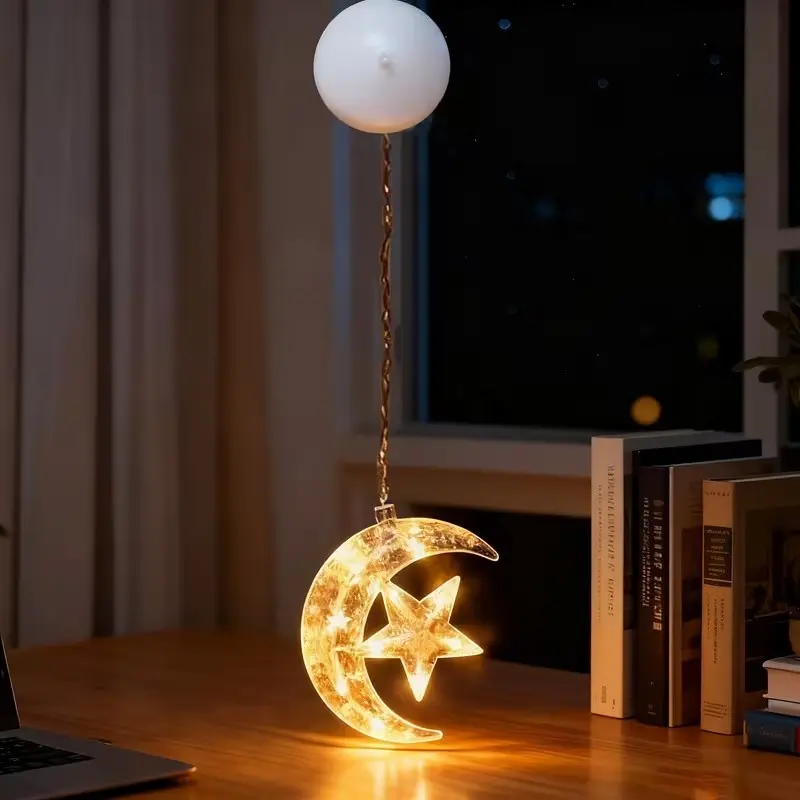 1 Month Star Suction Cup Hanging Lamp for Ramadan Decoration, Home Warm Atmosphere Decor Light, LED Home Decor, Perfect for Festive Season