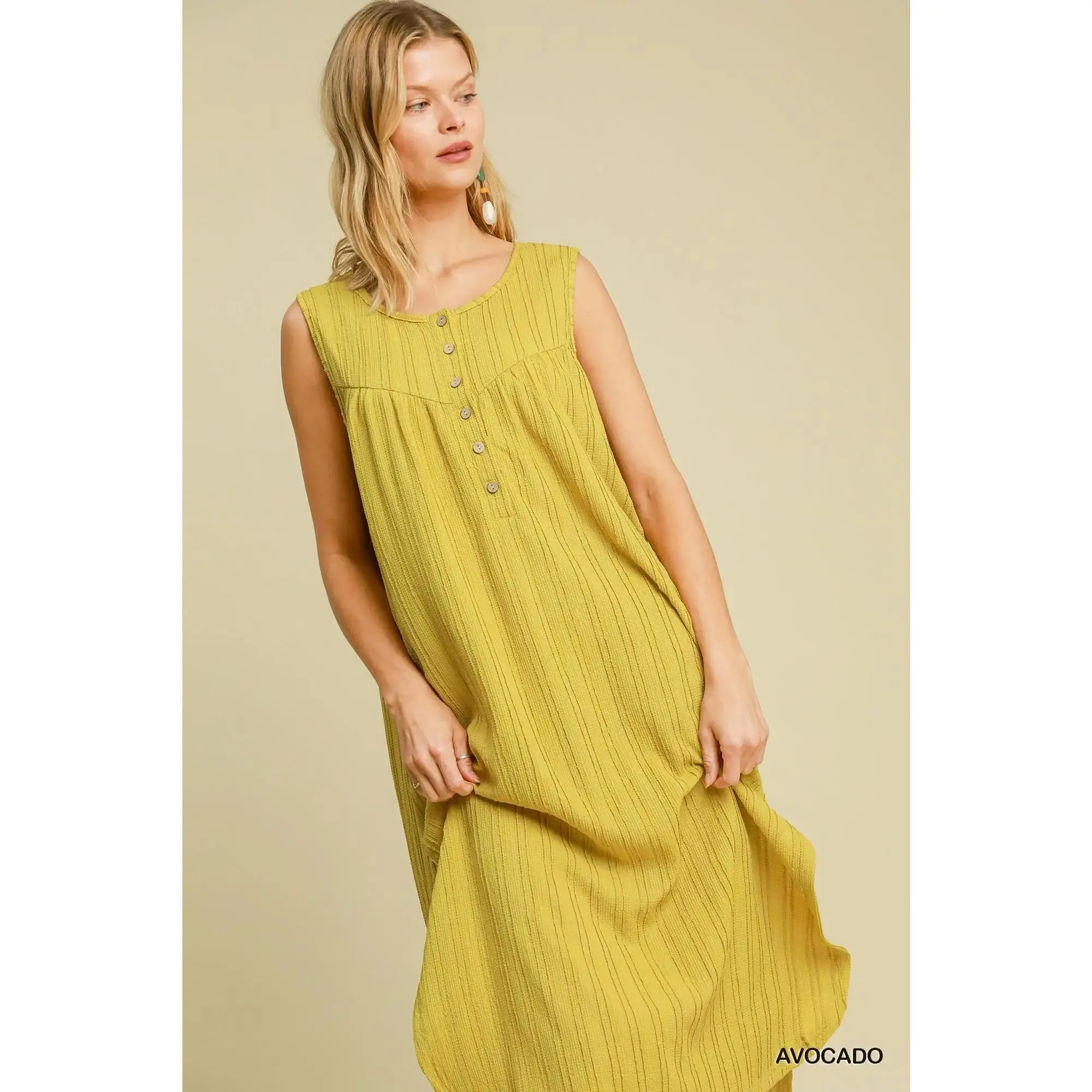 Avocado Grove Textured Midi Dress