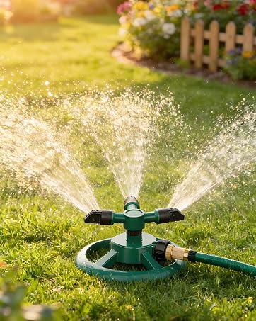 Upgraded 360 Degree Rotating Lawn Sprinkler, High Pressure Automatic Garden Watering System, Large Area Coverage Irrigation, 3-Arm Heavy Duty Yard Sprinkler, Water Saving Adjustable Spray for Outdoor Lawn & Garden