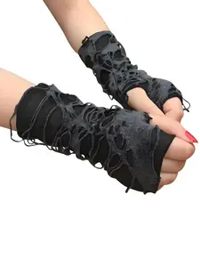 Punk Style Ripped Gloves, Fashionable Textured Gloves for Cosplay, Punk Style Dark Accessories, Perfect for Halloween, Costume Parties and Themed Events