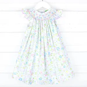 Majorelle Garden Smocked Angel Sleeve Dress - Girls Floral Spring Outfit