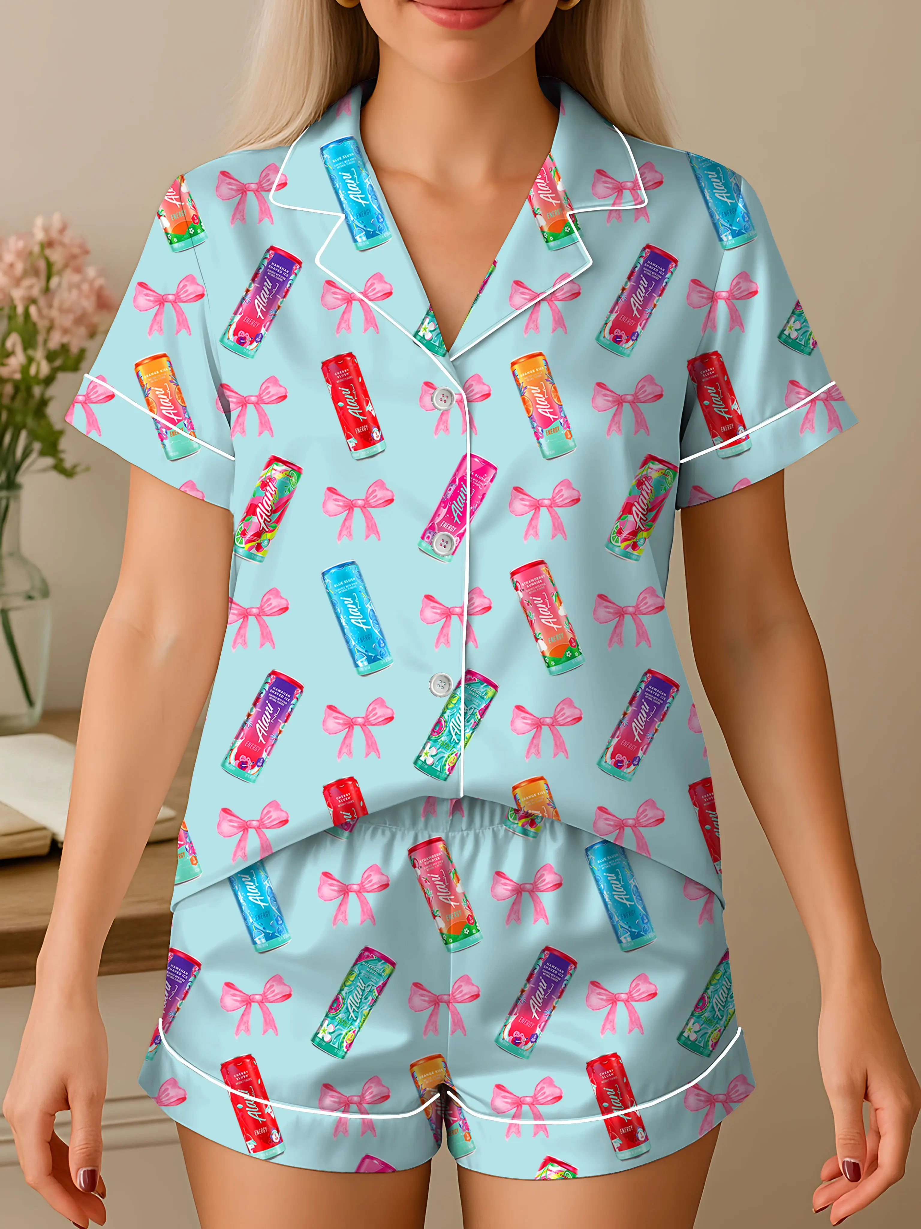 Alani Pajamas Set, Alani Energy Drink Sleepwear, Satin Loungewear For Women, Alani Lover Gift For Her