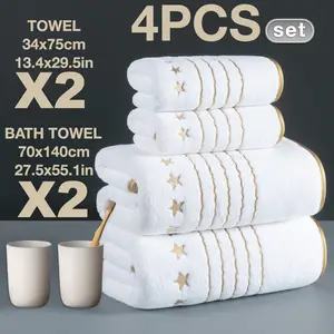 Modern Simple Bathroom Set, Quick-Dry Absorbent Microfiber Towels, Premium Bath Towels, Gold Trimmed Embroidered Bath Towel Set, Home Hotel School Use