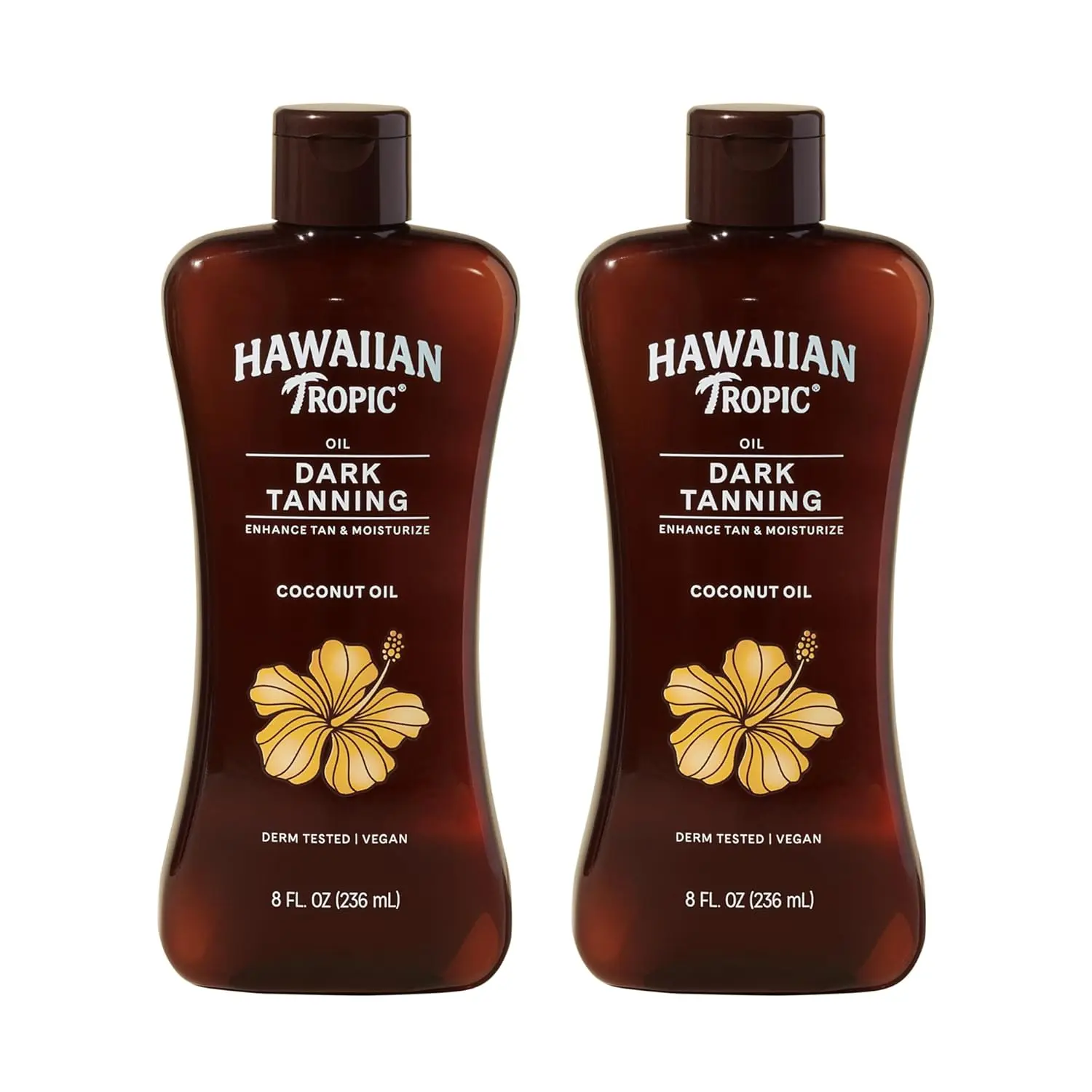 Hawaiian Tropic Dark Tanning Oil, 8 Fl Oz (2 Pack) | Moisturizing body oil, Made with cocoa butter, Enhances outdoor tan, Iconic tropical scent, Vegan, Dermatologist tested