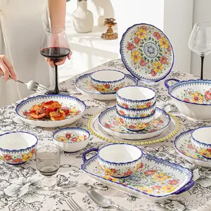 Creative Vintage Ceramic Dinnerware Set, Ceramic Dish Set, 8/12/16 Piece, Ideal for Home Use, Restaurants, Parties, Holds Vegetables, Fruits, Salads, Pasta, Steak
