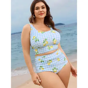 BLOOMCHIC Plus Size Women's Swimsuit High-Waisted Fresh Lemon Print Swim Bottoms, Size M-6X, 2026 Summer Vibes Swimweek, Swimsuit For Women,Spotlight,Summer wins,Deals for you days Floral Bikini, Plus Size Swimsuits, Swimsuit Plus Sizes