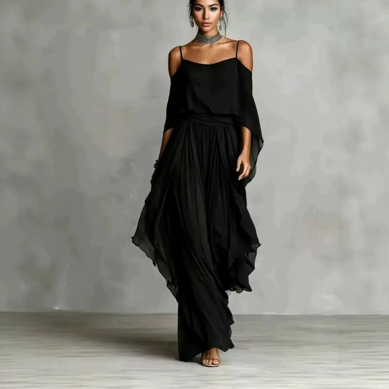 Women's Designer Flowy Maxi Dress, Elegant Lightweight Long Dress for Vacation Style Party Wear Tea Break Womenswear, graceful flow, timeless appeal, date night style, vacation chic
