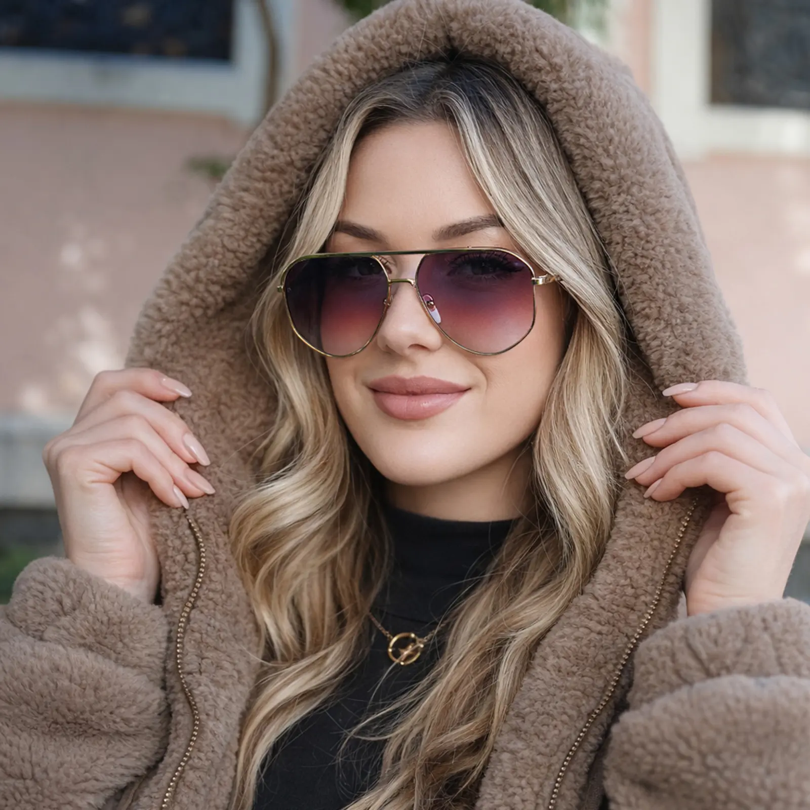 DIMA Nova Women's Pilot Sunglasses, Retro Gold Metal Frame with Pink Tortoise Detail, UV400 Protection Beach Eyewear, Trending Glasses, Trendy Beach Eyewear