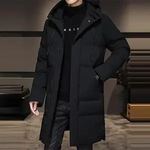 Men's Winter New Fashion Trendy Long Warm Cotton Coat with Hooded Design for Cozy Comfort  Jackets Lengthy Menswear