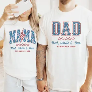 Comfort Colors Custom Due Month Year Pregnancy Shirts, Mama Dad Matching Baby Announcement Tee, Patriotic Baby Reveal Couple Shirts, Fourth Of July Pregnancy Shirt