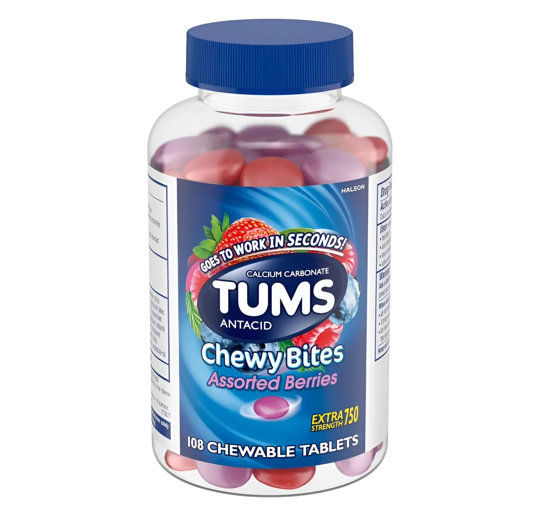 TUMS Antacid Chewy Bites Assorted Berries 108 Extra Strength 750 Calcium Carbonate Tablets for Heartburn Sour Stomach & Acid Indigestion Relief Edible Fitness Chewable Healthcare Dietary
