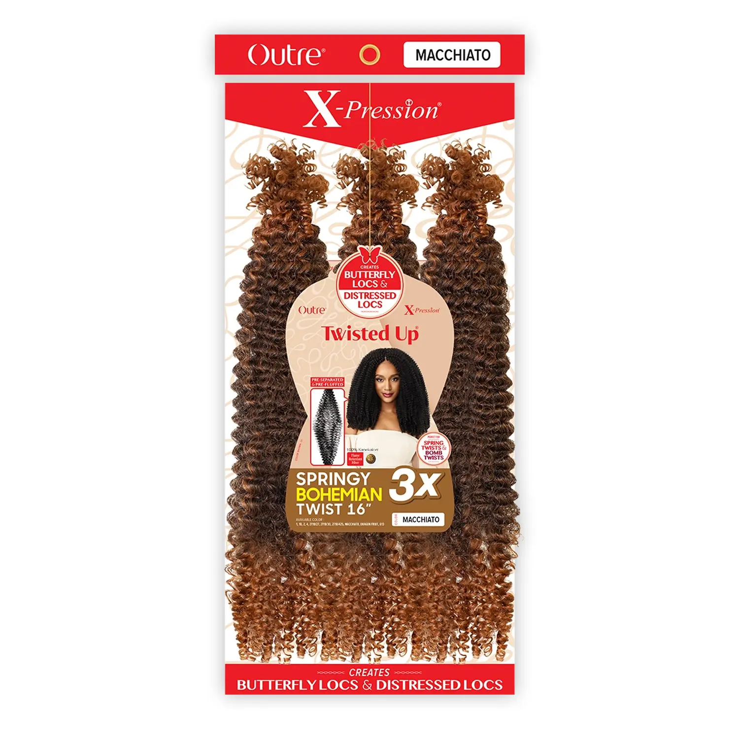 Outre X-Pression Twisted Up 3X Crochet Braids - 16" Length Kanekalon Fiber Springy Curl Butterfly Locs, Bohemian Twist