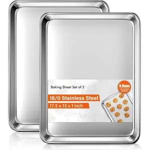 Baking Sheet Set of 2 Commercial Grade Stainless Steel Cookie Sheets for Baking 18 x 13 Inch Thicker Large Baking Pans Oven Tray Warp Resistant Nonstick Half Sheet Pan Nontoxic & Heavy Duty